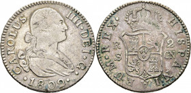 Sevilla. 2 reales. 1802. CN. Atractivo tono iridiscente