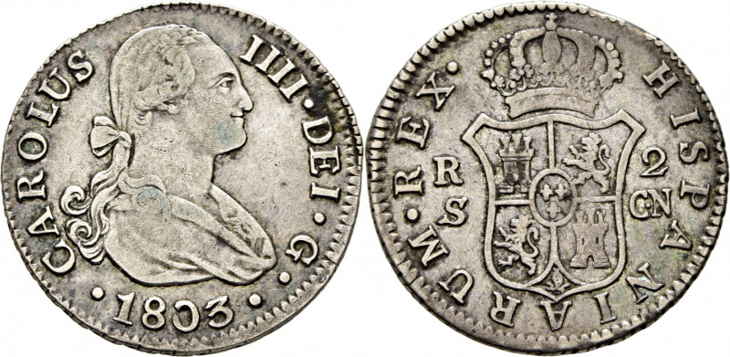 CARLOS IV. Sevilla. 2 reales. 1803. CN. Cy13643. Algunos restos de adherencias l...
