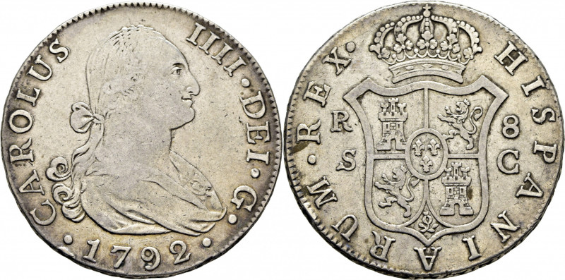 CARLOS IV. Sevilla. 8 reales. 1792. C. Cy13860. Usuras y rayitas, sobre todo en ...