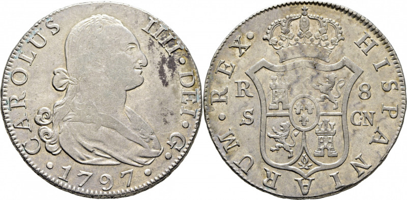 CARLOS IV. Sevilla. 8 reales. 1797. CN. Cy13900. Suaves y finas rayitas, una más...