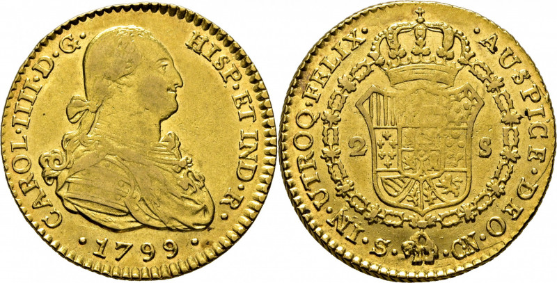 CARLOS IV. Sevilla. 2 escudos. 1799. CN. Cy14235. Usuras y suaves y finas rayita...
