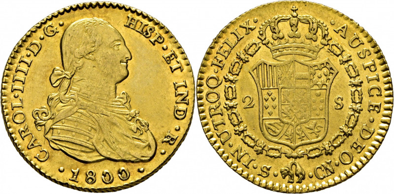 CARLOS IV. Sevilla. 2 escudos. 1800. CN. Cy14244. Leves suaves y finas rayitas a...