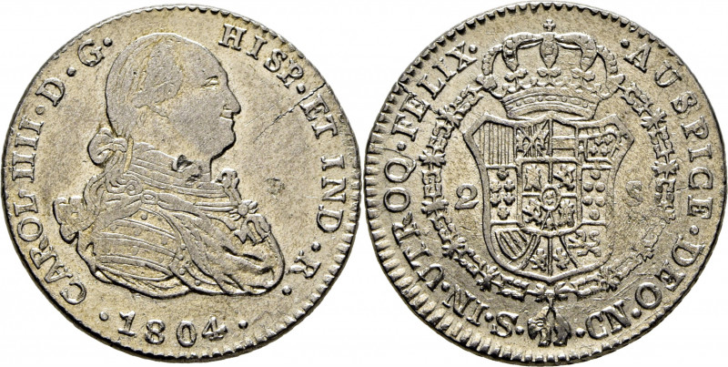 CARLOS IV. Sevilla. 2 escudos. 1804. CN. Falsa de época en platino. 6´6 g. Limpi...