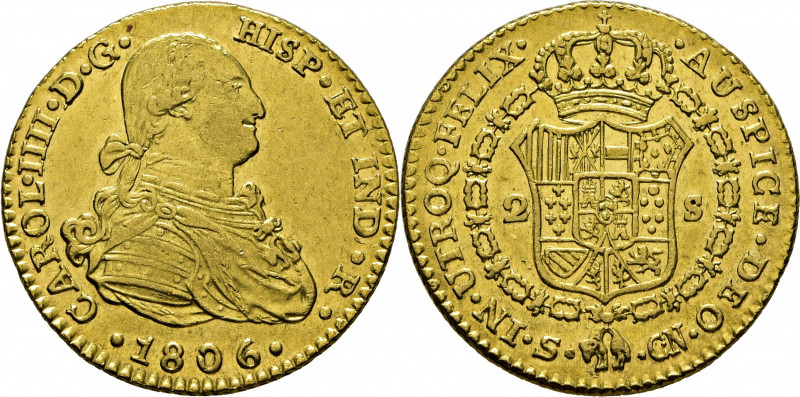 CARLOS IV. Sevilla. 2 escudos. 1806. CN. Cy14294. Abundantes finas rayitas y usu...