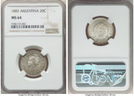 Republic 20 Centavos 1882 MS64 NGC, KM27 (prev. KM2). Three-year type. Wonderfully crisp devices and argent surfaces that exhibit whirling luster. 

H...