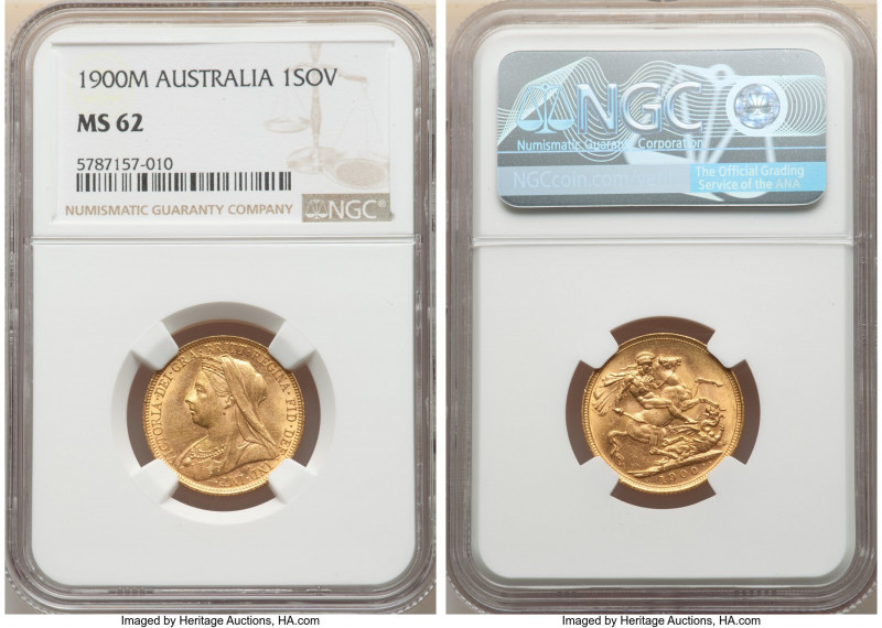 Victoria gold Sovereign 1900-M MS62 NGC, Melbourne mint, KM13, S-3875. AGW 0.235...