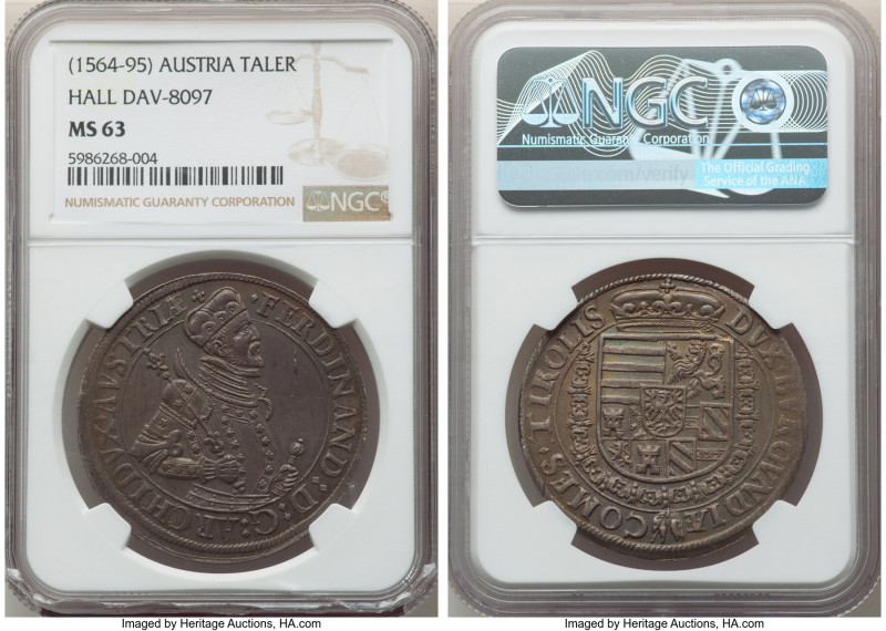 Archduke Ferdinand Taler ND (1564-1595) MS63 NGC, Hall mint, Dav-8097. A collect...