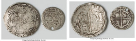 Philip II Pair of Uncertified Cob Reales ND (1574-1586) P-B, 1) Cob 8 Reales ND - VF (Cleaned), KM5.6. 39.3mm. 26.99gm 2) Cob 2 Reales ND - Fine (Hole...