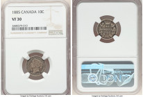Victoria 10 Cents 1885 VF30 NGC, London mint, KM3. Mottled surfaces with mallow toning that deepens at the devices' silhouettes. 

HID09801242017

© 2...