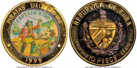 Republic tri-metallic Proof Colorized Prueba "Pirates of the Caribbean - Captain Kidd" 10 Pesos 1995 PR64 Ultra Cameo NGC, KM-XPn104. Reeded edge. Sma...