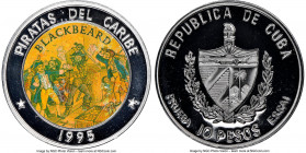 Republic aluminum Proof Colorized Prueba "Pirates of the Caribbean - Blackbeard" 10 Pesos 1995 PR69 Ultra Cameo NGC, KM-XPn95. Plain edge. Ex. EMO Col...