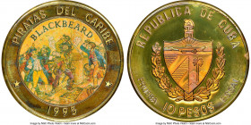 Republic brass Proof Colorized Prueba "Pirates of the Caribbean - Blackbeard" 10 Pesos 1995 PR67 Cameo NGC, KM-XPn89. Plain edge. Ex. EMO Collection 
...