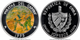Republic aluminum Proof Colorized Prueba "Pirates of the Caribbean - Mary Read" 10 Pesos 1995 PR68 Ultra Cameo NGC, KM-XPn131. Plain edge. Ex. EMO Col...