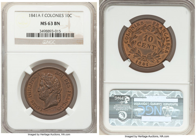 Louis Philippe I 10 Centimes 1841-A MS63 Brown NGC, Paris mint, KM13. Chocolate ...