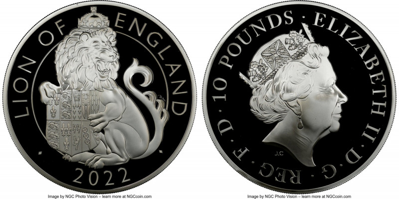 Elizabeth II silver Proof "Lion of England" 2022 10 Pounds (5oz) PR69 Ultra Came...