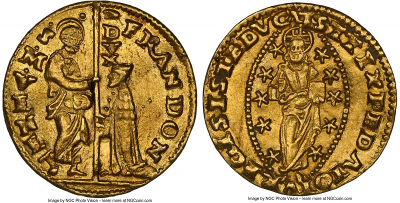 Venice. Francesco Donà gold Zecchino ND (1545-1553) UNC Details (Bent) NGC, KM-M...