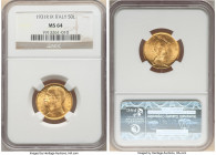 Vittorio Emanuele III 50 Lire Anno IX (1931)-R MS64 NGC, Rome mint, KM71. First year of type with cartwheel luster and a lovely goldenrod color. AGW 0...
