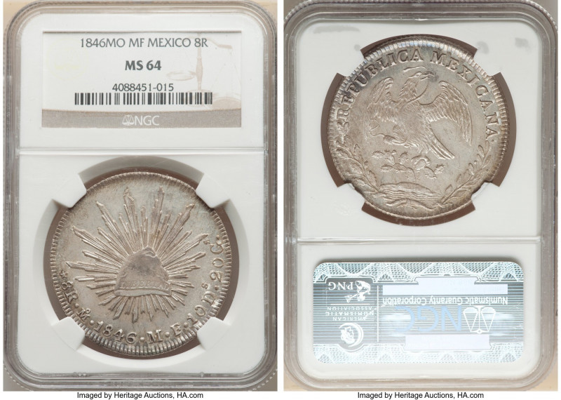 Republic 8 Reales 1846 Mo-MF MS64 NGC, Mexico City mint, KM377.10, DP-Mo30. Chis...