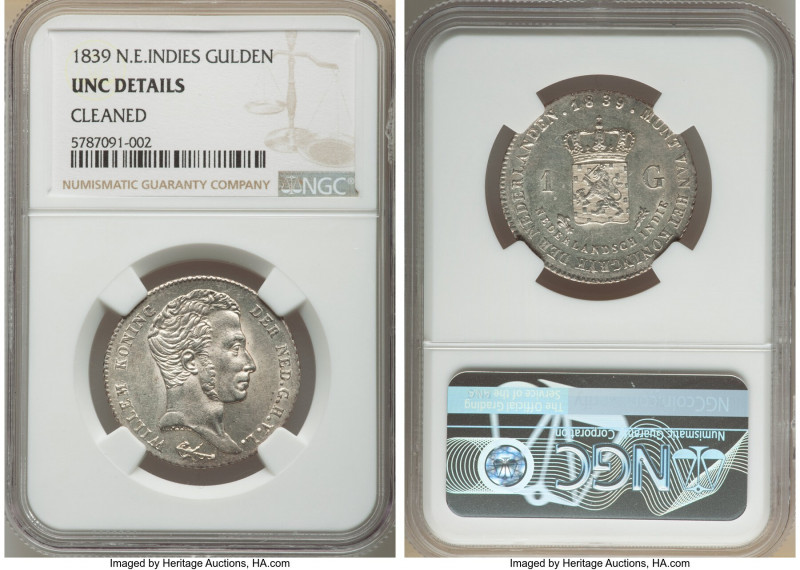 William I Gulden 1839-(u) UNC Details (Cleaned) NGC, Utrecht mint, KM300a. Two y...