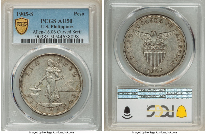 USA Administration Peso 1905-S AU50 PCGS, San Francisco mint, KM168, Allen-16.06...