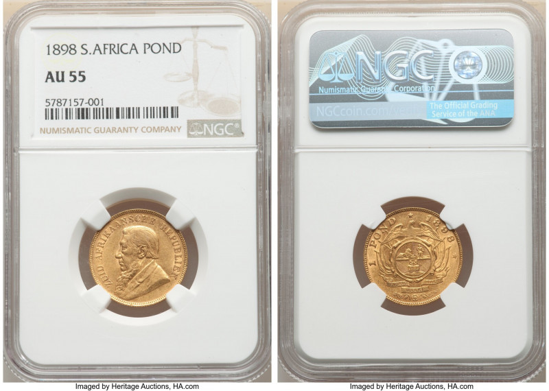 Republic gold Pond 1898 AU55 NGC, Pretoria mint, KM10.2. AGW 0.2352 oz. 

HID098...