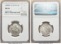 Charles IV 2 Reales 1808 M-AI MS64 NGC, Madrid mint, KM430.1. Fully struck and untoned, muted cartwheel luster. 

HID09801242017

© 2022 Heritage Auct...