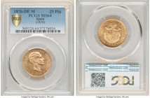 Alfonso XII gold 25 Pesetas 1876(76) DE-M MS64 PCGS, Madrid mint, KM673, Fr-342. Deep honey-golden color with shimmering reflective fields. AGW 0.2334...
