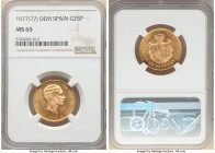 Alfonso XII gold 25 Pesetas 1877(77) DE-M MS65 NGC, Madrid mint, KM673, Fr-342. Highly reflective fields with rose colored toning. AGW 0.2333 oz. 

HI...