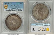 Spanish Colony. Alfonso XIII Peso 1897 SG-V AU53 PCGS, Manila mint, KM154, Cal-122. A lustrous example with pewter and caramel toning that deepens tow...