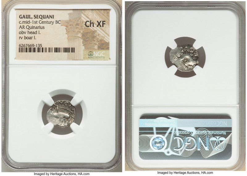 CENTRAL GAUL. Sequani. Ca. mid-1st Century BC. AR quinarius (14mm, 3h). NGC Choi...