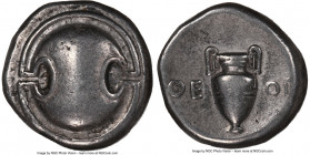 BOEOTIA. Thebes. Ca. 395-338 BC. AR stater (22mm, 12.15 gm, 4h). NGC VF 4/5 - 5/5. Ca. 379-368 BC, Theog-, magistrate. Boeotian shield / Amphora, ?E-O...