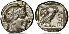 ATTICA. Athens. Ca. 440-404 BC. AR tetradrachm (24mm, 17.19 gm, 7h). NGC Choice AU 5/5 - 4/5. Mid-mass coinage issue. Head of Athena right, wearing ea...