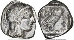 ATTICA. Athens. Ca. 440-404 BC. AR tetradrachm (25mm, 17.20 gm, 1h). NGC AU 5/5 - 4/5. Mid-mass coinage issue. Head of Athena right, wearing earring, ...