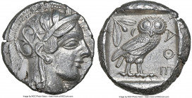 ATTICA. Athens. Ca. 440-404 BC. AR tetradrachm (25mm, 17.15 gm, 1h). NGC AU 5/5 - 4/5. Mid-mass coinage issue. Head of Athena right, wearing earring, ...