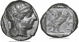 ATTICA. Athens. Ca. 440-404 BC. AR tetradrachm (23mm, 17.14 gm, 4h). NGC AU 5/5 - 4/5. Mid-mass coinage issue. Head of Athena right, wearing earring, ...