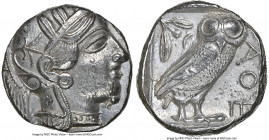 ATTICA. Athens. Ca. 440-404 BC. AR tetradrachm (24mm, 17.18 gm, 8h). NGC AU 4/5 - 4/5. Mid-mass coinage issue. Head of Athena right, wearing earring, ...