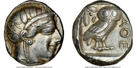 ATTICA. Athens. Ca. 440-404 BC. AR tetradrachm (23mm, 17.17 gm, 1h). NGC Choice XF 4/5 - 4/5. Mid-mass coinage issue. Head of Athena right, wearing ea...