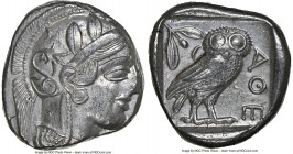 ATTICA. Athens. Ca. 440-404 BC. AR tetradrachm (24mm, 17.16 gm, 6h). NGC Choice XF 3/5 - 4/5. Mid-mass coinage issue. Head of Athena right, wearing ea...