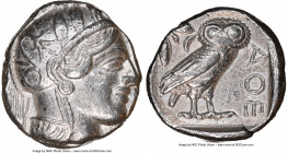 ATTICA. Athens. Ca. 440-404 BC. AR tetradrachm (24mm, 17.14 gm, 4h). NGC Choice VF 5/5 - 4/5. Mid-mass coinage issue. Head of Athena right, wearing ea...