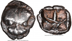 CIMMERIAN BOSPORUS. Panticapaeum. Ca. 480-450 BC. AR obol (10mm). NGC VF. Lion head facing / Quadripartite incuse square. Cf. HGC 7, 40-42 (hemiobols)...