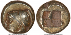 IONIA. Phocaea. Ca. 387-326 BC. EL hecte (10mm). NGC XF. Head of Athena left, wearing crested Corinthian helmet pushed back on head / Quadripartite in...