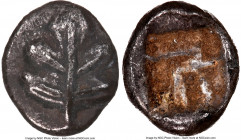 CARIAN ISLANDS. Rhodes. Camirus. ca. 500-460 BC. AR tritemorion (8mm). NGC Choice XF. Fig leaf / Incuse square punch with rough interior surfaces. HGC...