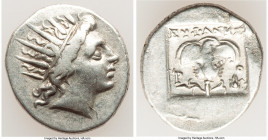 CARIAN ISLANDS. Rhodes. Ca. 88-84 BC. AR drachm (15mm, 2.60 gm, 11h). Choice VF. Plinthophoric standard, Euphanes, magistrate. Radiate head of Helios ...