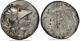 PAMPHYLIA. Side. Ca. 3rd-2nd centuries BC. AR tetradrachm (28mm, 1h). NGC Choice XF, brushed. Sih-, magistrate. Head of Athena right, wearing triple-c...