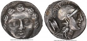 PISIDIA. Selge. Ca. 4th century BC. AR obol (10mm, 10h). NGC AU. Head of gorgoneion facing with flowing hair / Head of Athena right, wearing crested, ...