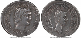 Marc Antony and Octavian, as Imperators and Triumvirs (43-33 BC). AR denarius (20mm, 3.64 gm, 12h). NGC VF 5/5 - 4/5. Ephesus, 41 BC, M. Barbatius Pol...