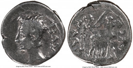 Augustus (27 BC-AD 14). AR quinarius (15mm, 4h). NGC Fine, scratches. Spain, Emerita, under P. Carisius, legate, ca. 25-23 BC. AVGVST, bare head of Au...