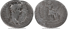 Tiberius (AD 14-37). AR denarius (20mm, 12h). NGC Fine, marks. Lugdunum, ca. AD 15-18. TI CAESAR DIVI-AVG F AVGVSTVS, laureate head of Tiberius right ...