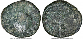 Vespasian (AD 69-79). AE quadrans (14mm, 11h). NGC Choice Fine. Rome, uncertain date. IMP VESPA-SIAN AVG, legend surrounding rudder on globe / P M TR ...
