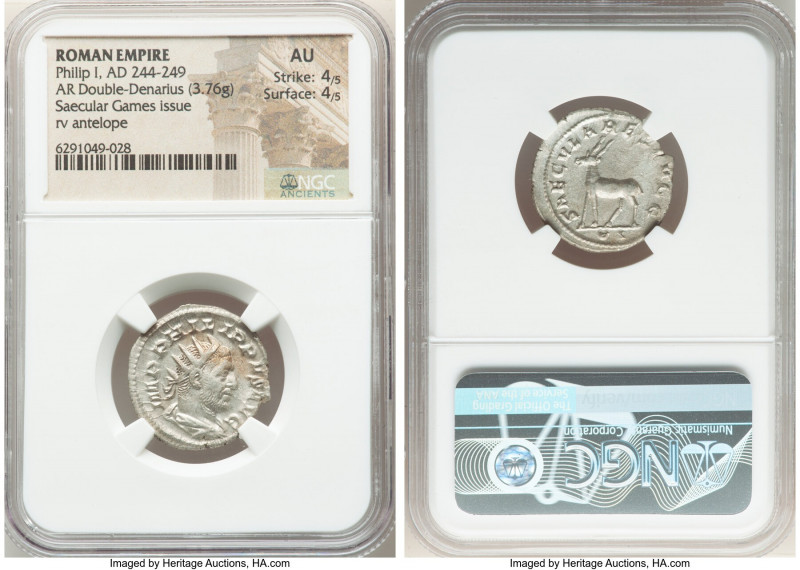 Philip I (AD 244-249). AR antoninianus (22mm, 3.76 gm, 6h). NGC AU 4/5 - 4/5. Ro...